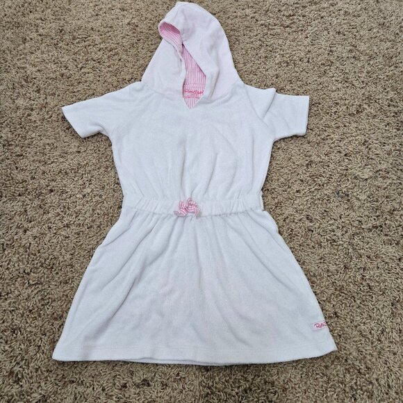 RuffleButts White Hooded Swimsuit Cover Up Girls Size 6 - Picture 1 of 6